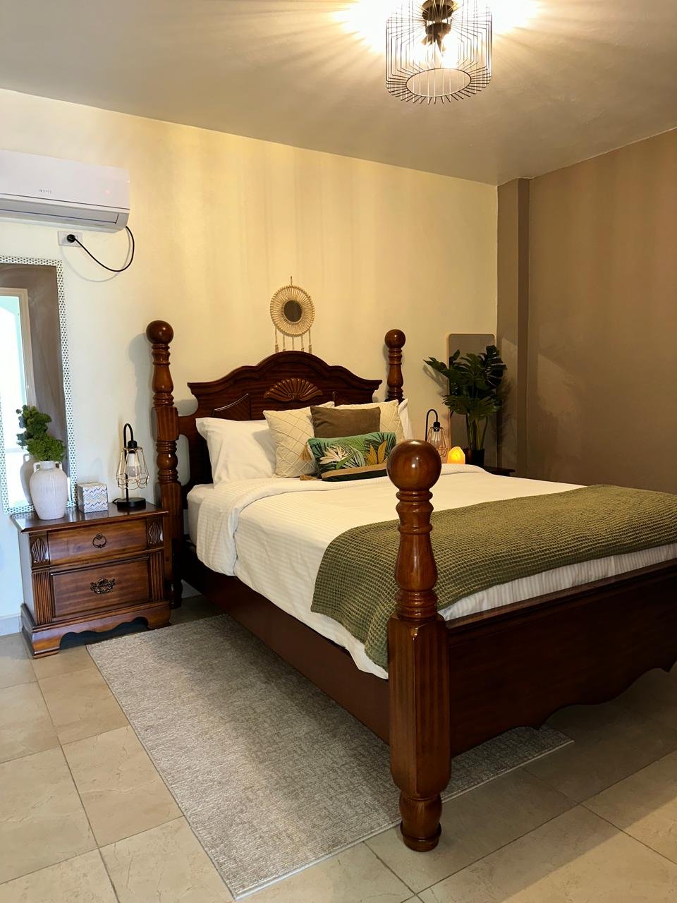 Bedside nightstand with lamp